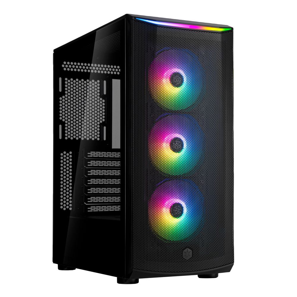 SilverStone FARA 512Z вид спереди с тремя ARGB-вентиляторами и сетчатой панелью