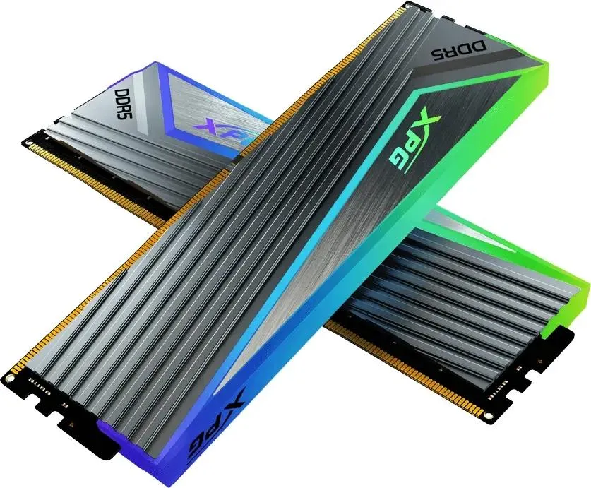 ADATA Caster AX5U6400C3216G-DCCARGY DDR5 два модуля 16 ГБ установлены в слоты материнской платы