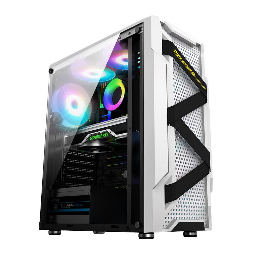 Alseye Warrior-W AS.07.0004 белый — вид спереди с RGB-вентиляторами и видеокартой внутри