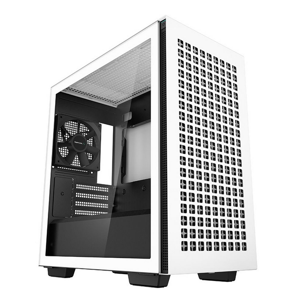 DeepCool CH370 белый Mini-Tower вид спереди боковое закалённое стекло