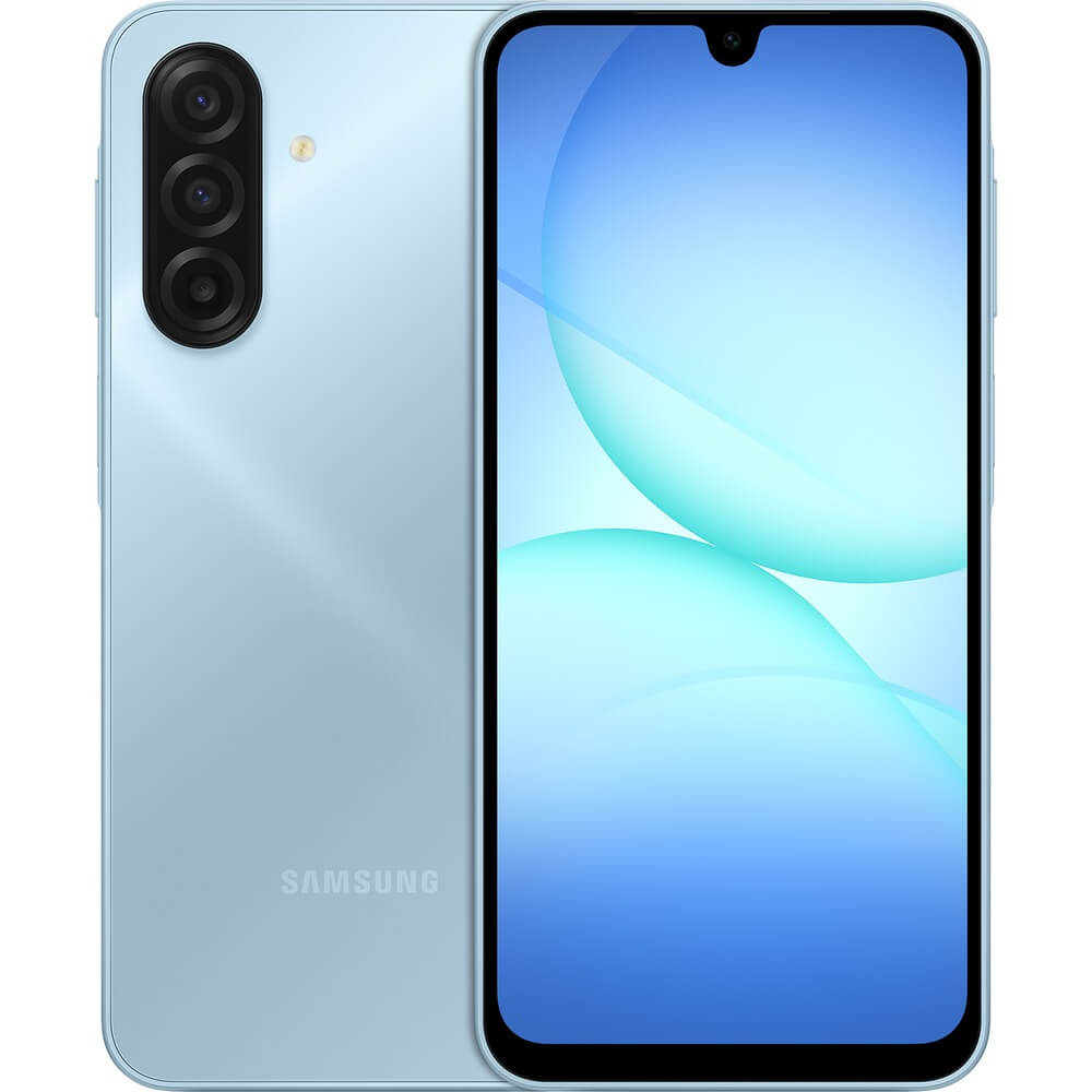 Samsung Galaxy A17 голубой вид спереди Super AMOLED экран 6.7 дюйма
