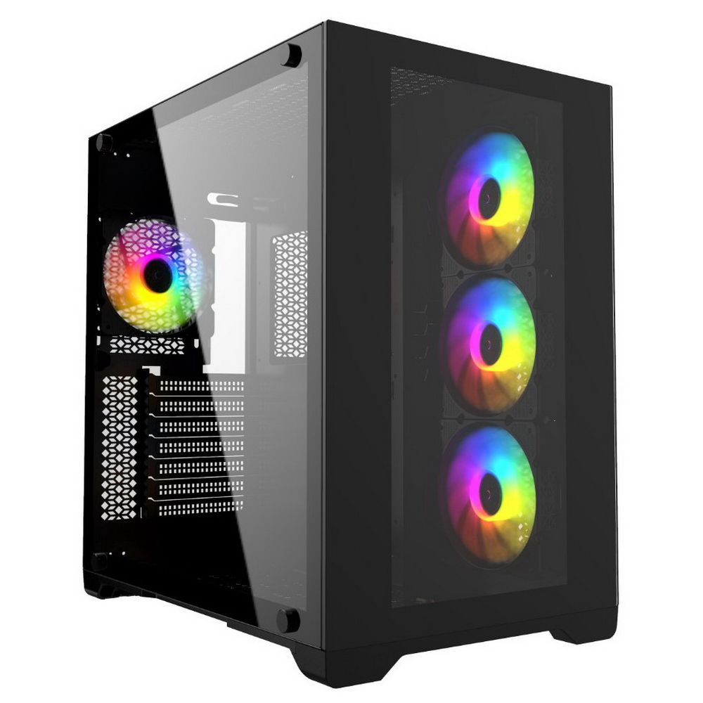 Powercase Vision Micro CVBM-L4 — вид сбоку, прозрачная боковая панель и ARGB-вентиляторы