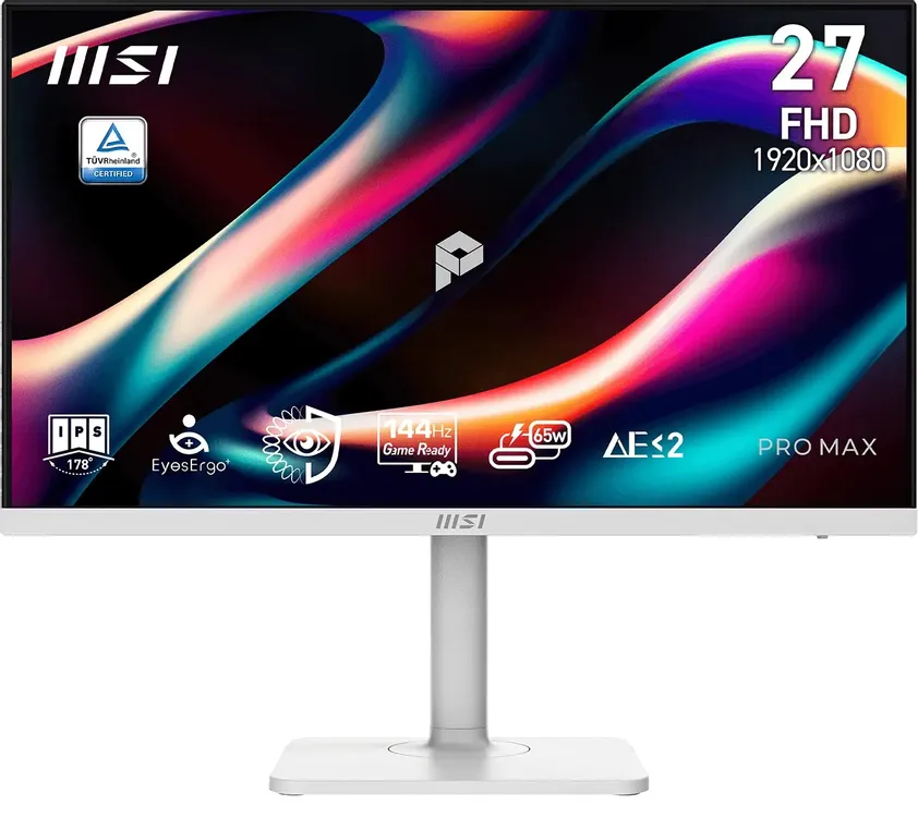 MSI PRO MAX 271PHW E14 сертификация TÜV EyeErgo FreeSync 144Hz 65W маркировка технологий