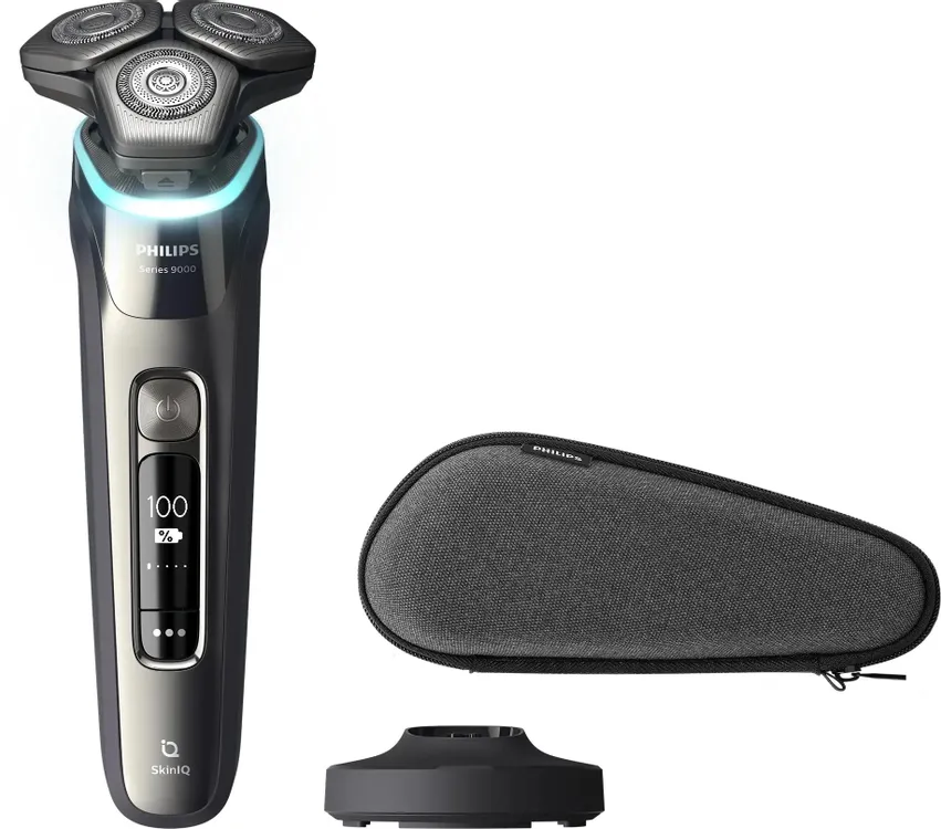 Комплектация Philips S9974/35 &mdash; бритва, дорожный чехол и зарядная станция с очисткой