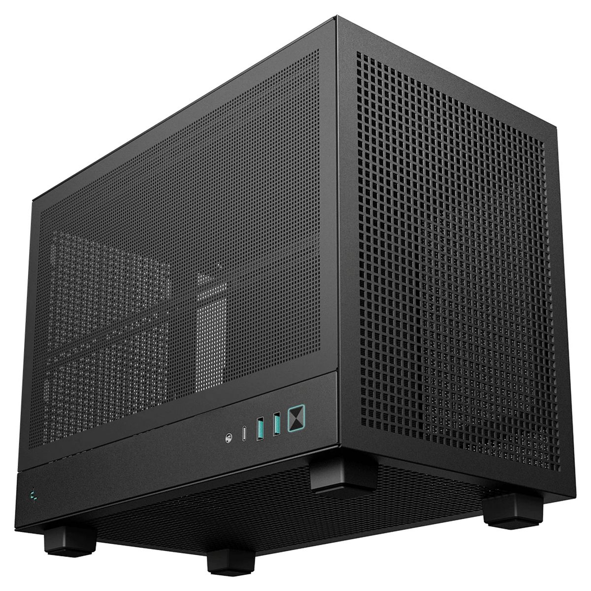 DeepCool CH160 MESH трёхчетвертной вид компактного корпуса Mini-ITX с вентиляционными отверстиями