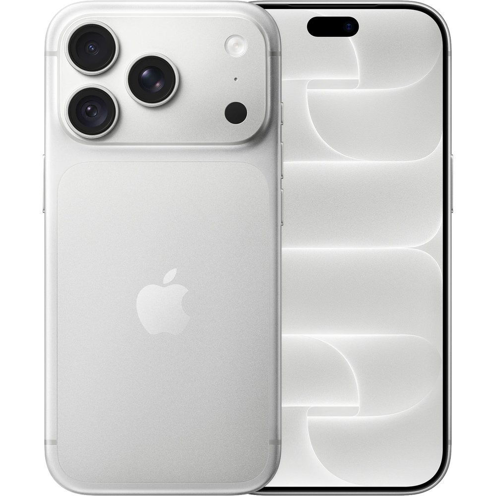 Apple iPhone 18 Pro 512GB Silver — вид спереди и сзади, экран с iOS и тройная камера