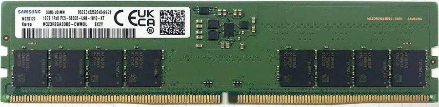 Samsung M323R2GA3EB0-CWMOD DDR5 16 ГБ 5600 МГц — лицевая сторона модуля, маркировка и микросхемы