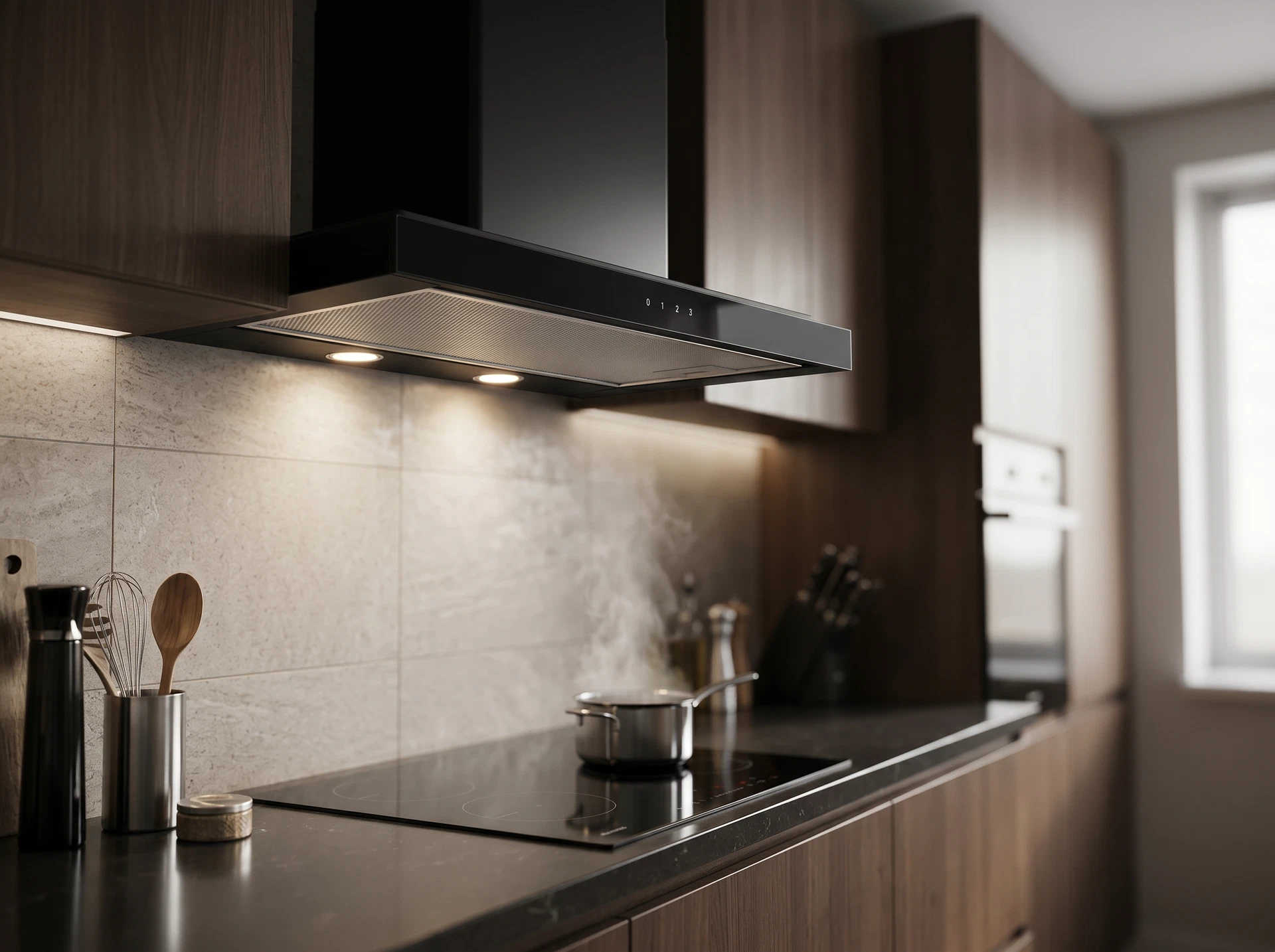 Встраиваемая вытяжка Maunfeld Ouse Touch 60 черный - фото в интерьере