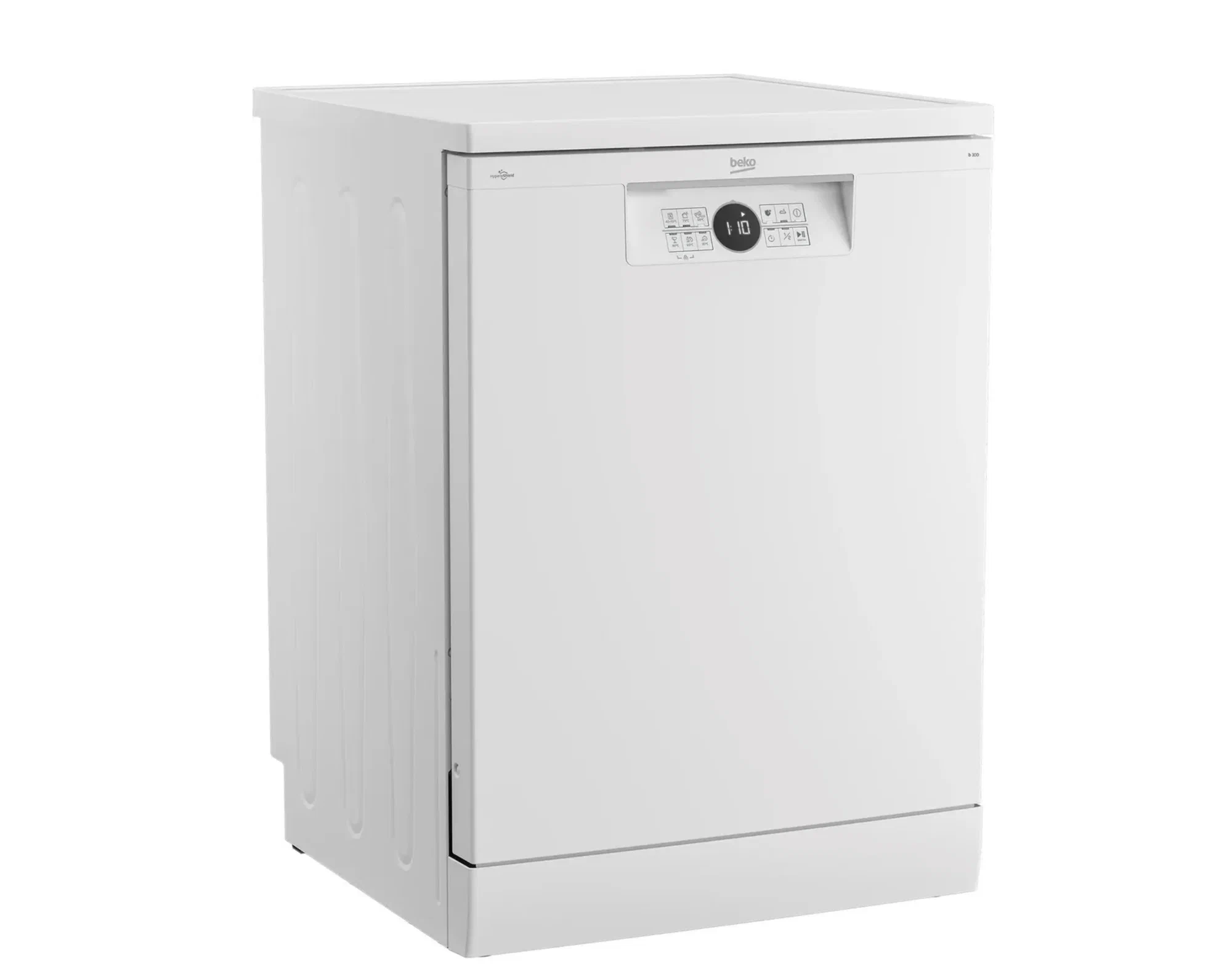 Beko BDFN26422W вид спереди &mdash; белый корпус, панель управления с дисплеем и кнопками