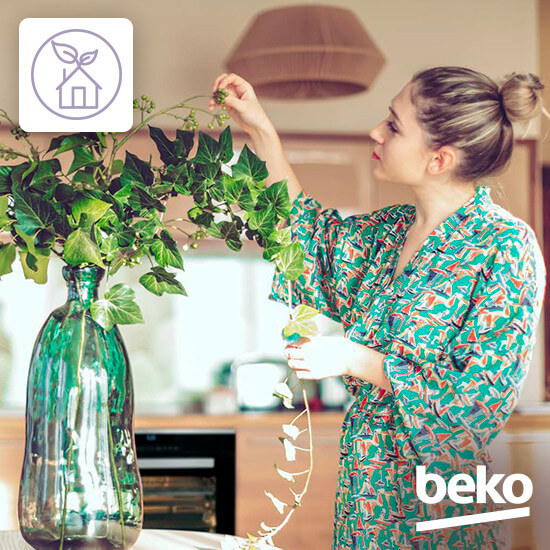 Beko B3RCNK362HX отдельностоящий холодильник в интерьере кухни нержавеющая сталь