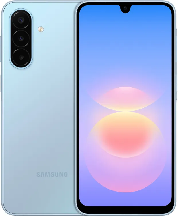 Samsung Galaxy A18 голубой — вид спереди, Super AMOLED дисплей 6.7 дюйма