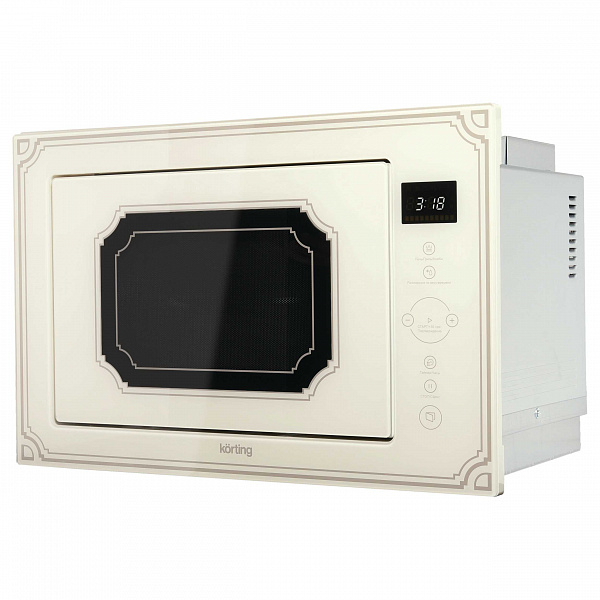 Korting KMI 825 RGB встроена в нишу, боковой профиль показывает глубину корпуса
