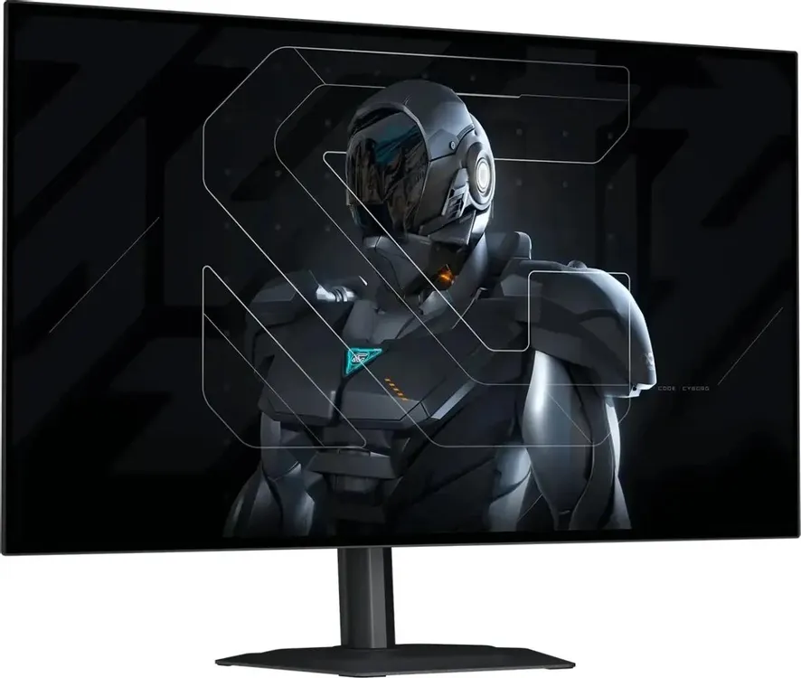 Gigabyte MO27Q28G EK вид под углом — дизайн корпуса и тонкие рамки WOLED-монитора