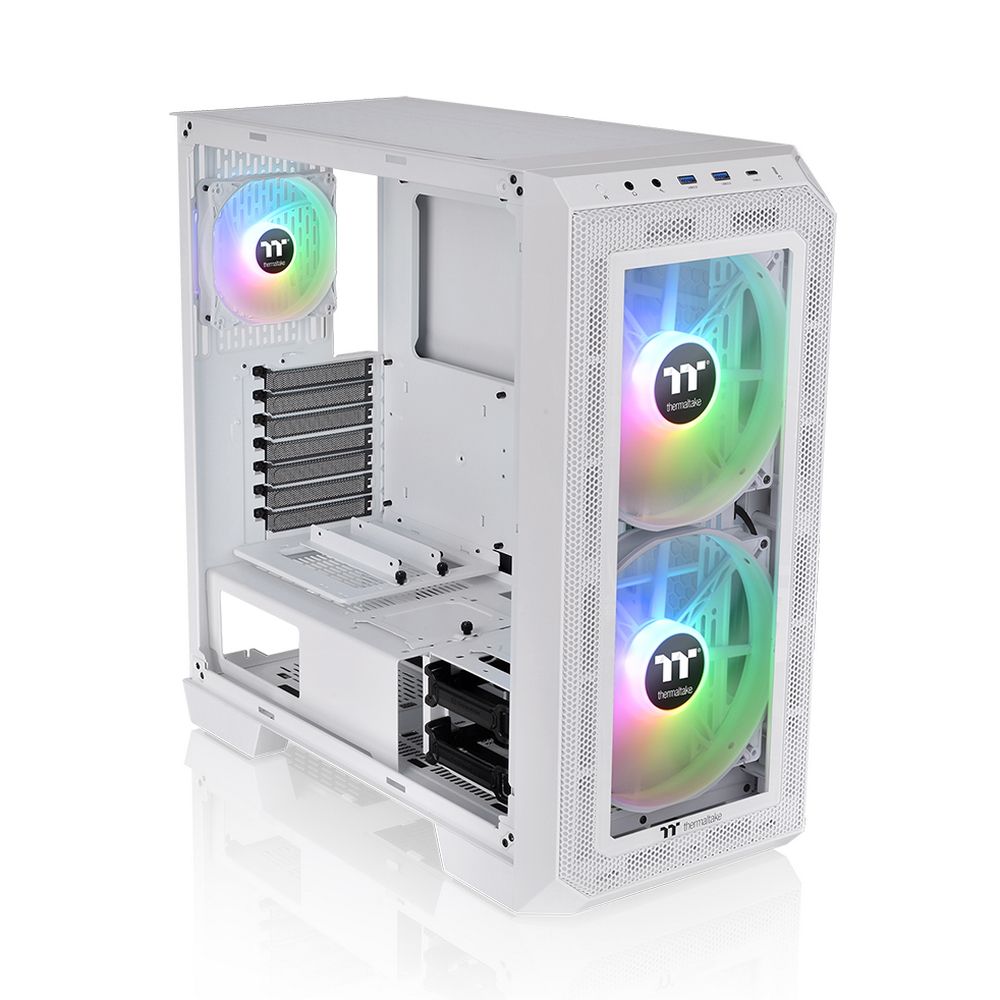 Thermaltake View 300 MX Snow внутреннее пространство с двумя ARGB-вентиляторами и радиатором СЖО