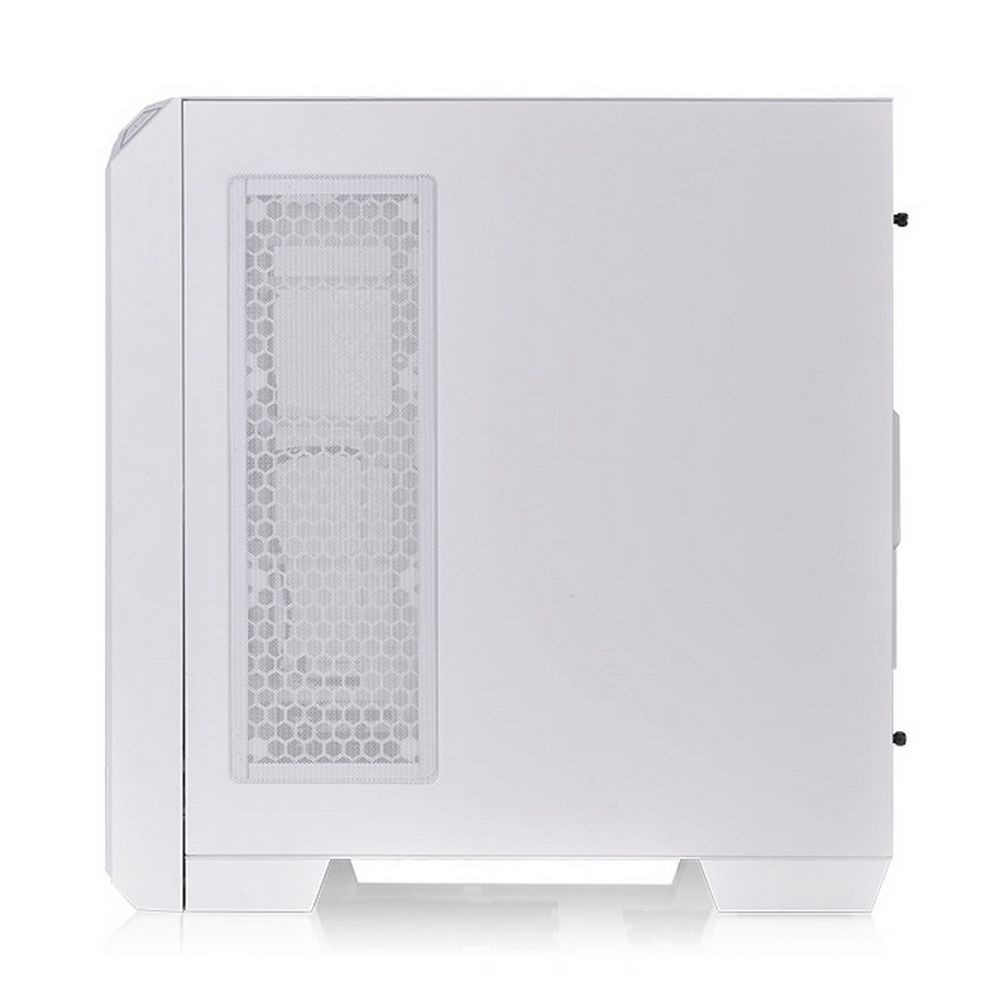 Thermaltake View 300 MX Snow боковой профиль с перфорированной вентиляционной сеткой и минималистичным белым дизайном