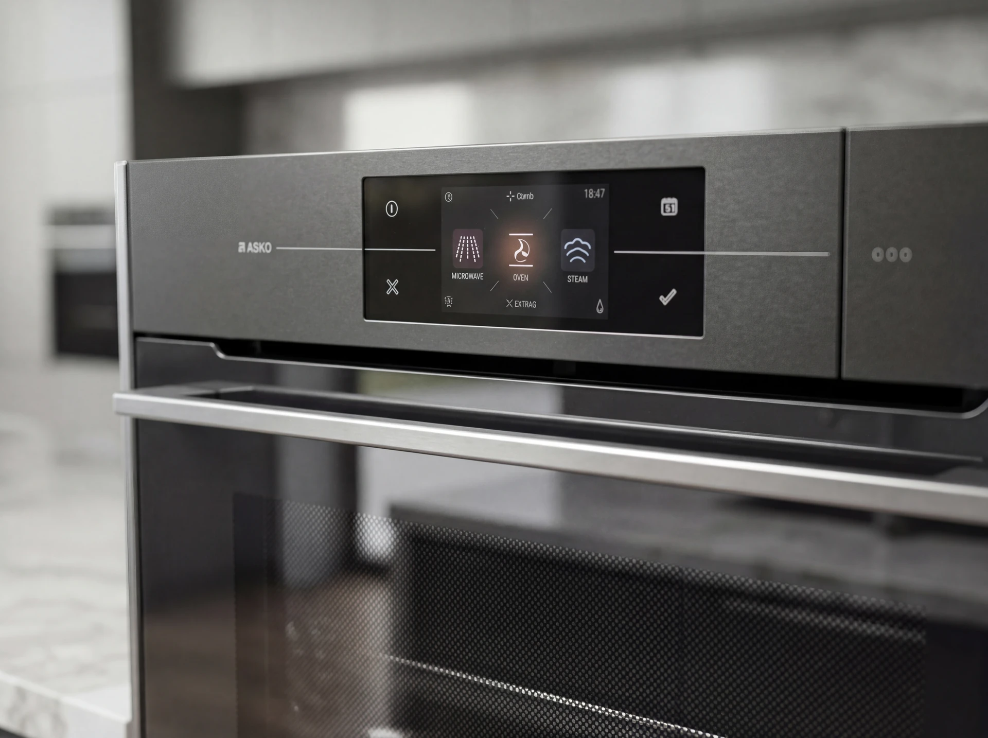 Asko OCSM8478G чёрный встроенный духовой шкаф в современном кухонном интерьере