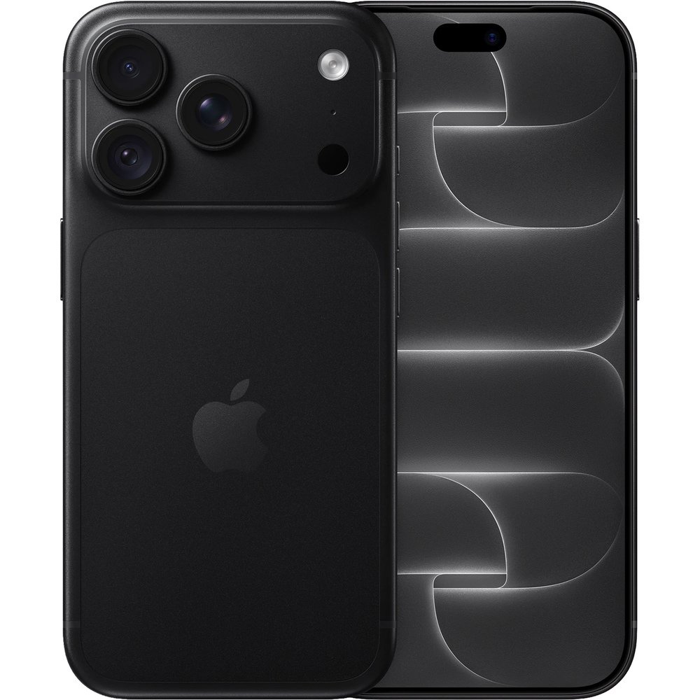 Apple iPhone 18 Pro 2TB Black — вид спереди и сзади, тройная камера, экран с геометрическим паттерном
