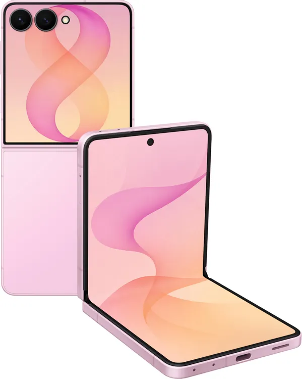 Samsung Galaxy Z Flip8 розовый — Dynamic AMOLED 2X раскладушка, вид спереди