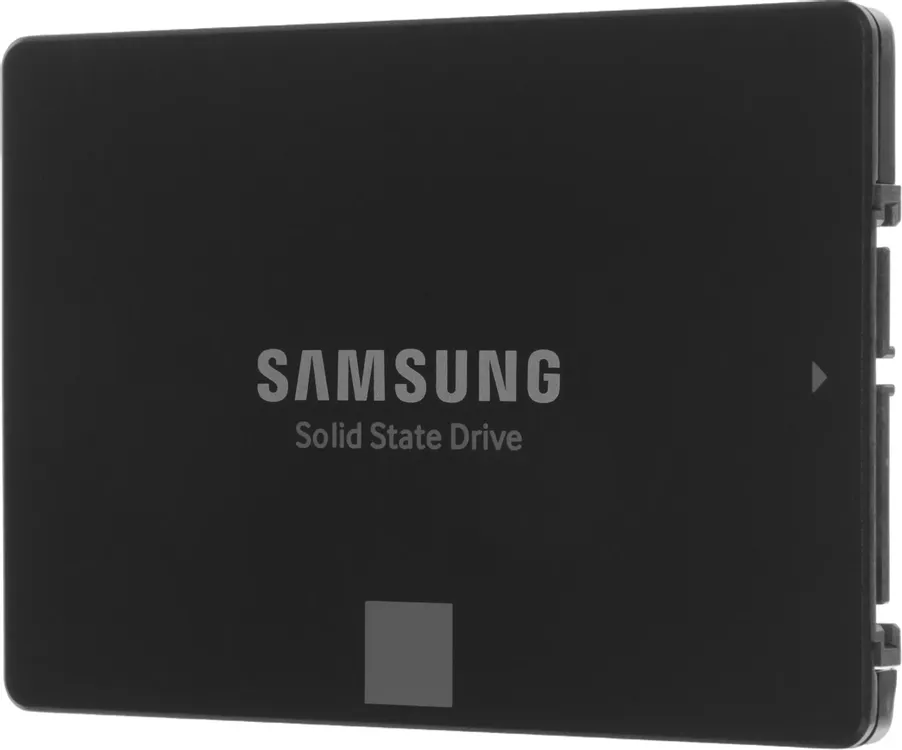 Samsung 870 EVO 2TB — боковой профиль с видом разъёмов SATA на тонком корпусе накопителя
