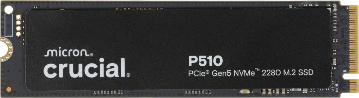Crucial P510 2TB M.2 2280 вид спереди с логотипом и золотыми контактами