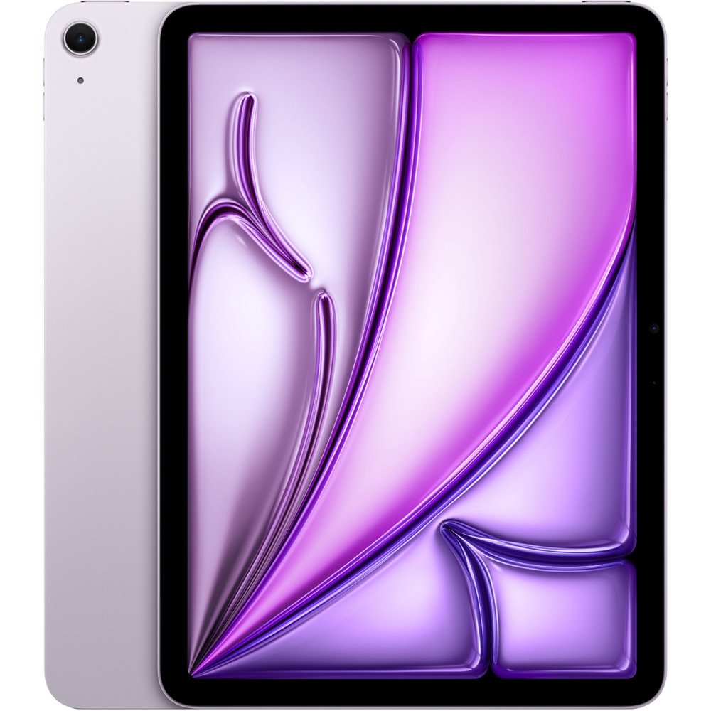Apple iPad Air 11 2026 Purple вид спереди и сбоку на подставке, экран включён